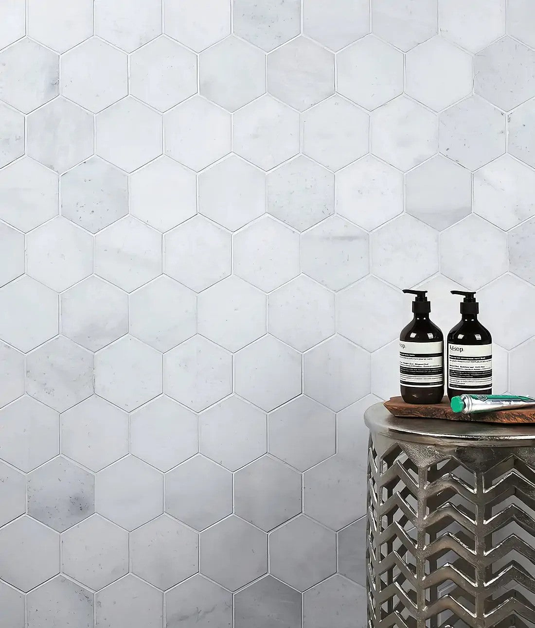 Großes Sechseck aus Marmor | Mosaik