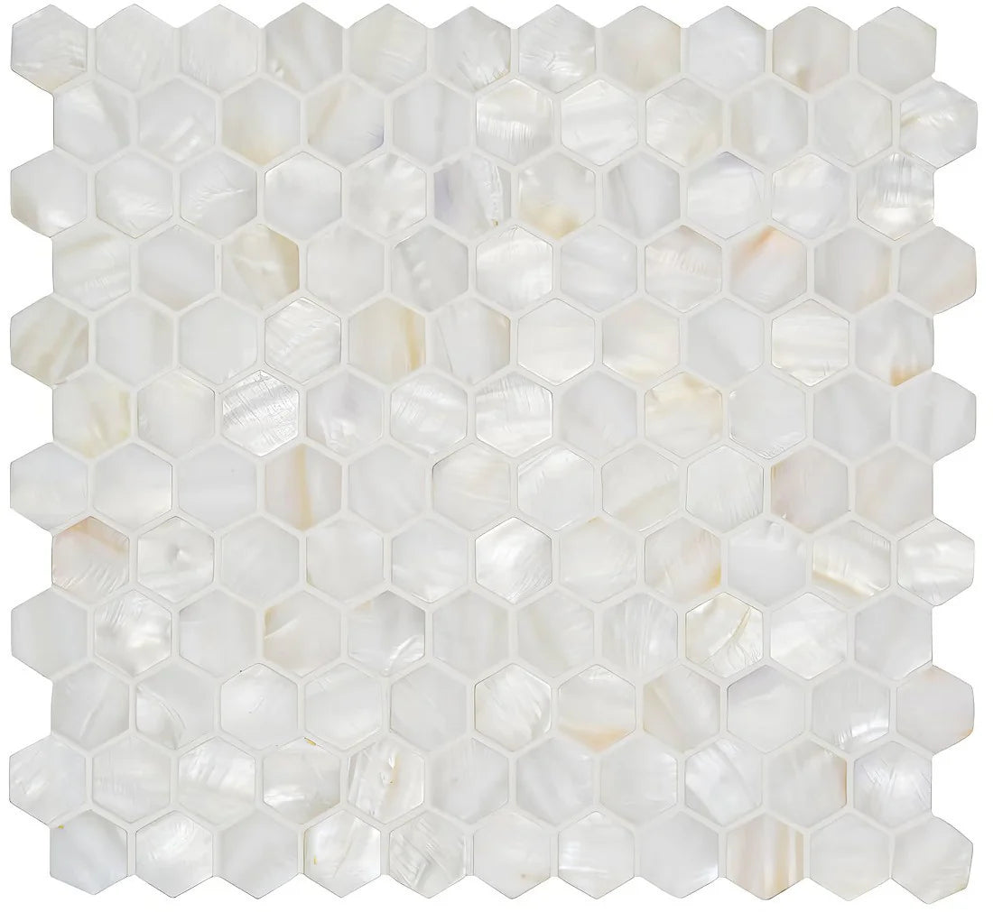 Mozaiék Perlmuschel weiße sechseckige Muschel 23mm auf Matte 300x300x2mm