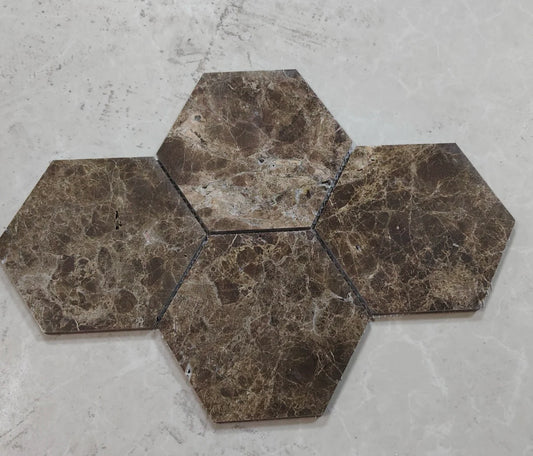Mosaik Marmor Sechseck Marron Emperador 150x150x10mm