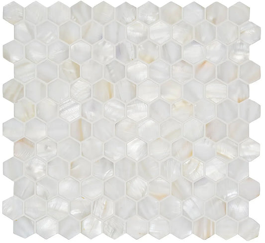 Mozaiék Perlmuschel weiße sechseckige Muschel 23mm auf Matte 300x300x2mm